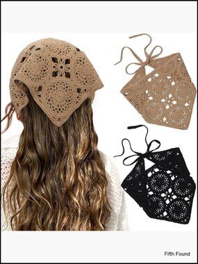 Floral Crochet Hair Bandanas Headscarf 2-Pack Vintage Daisy Headband